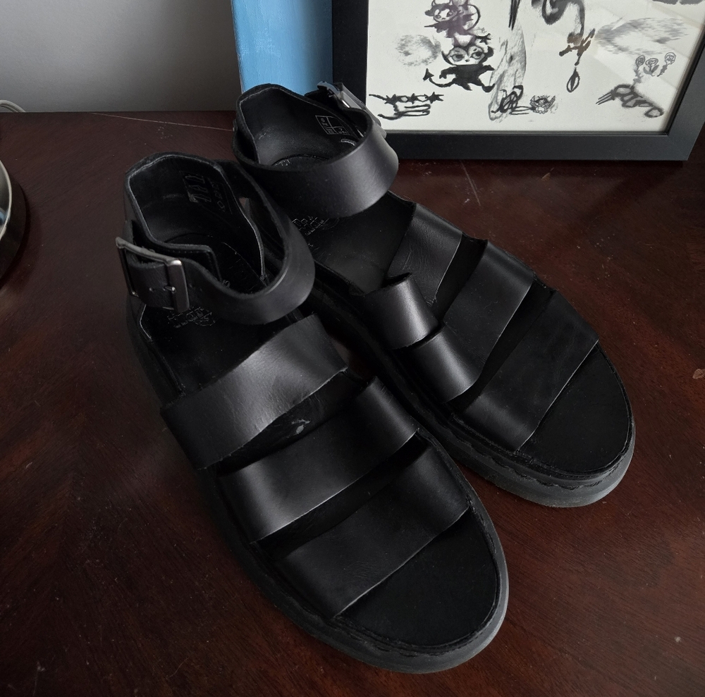 dr. martens leather sandals, black, size 8